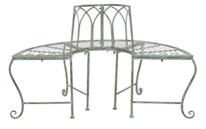 Safavieh Abia Wrought Iron 50 Inch W Outdoor Tree Bench Antique Green Metal PAT5018D