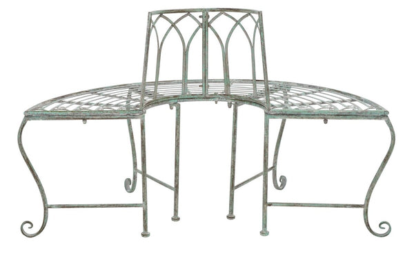 Safavieh Abia Wrought Iron 50 Inch W Outdoor Tree Bench Antique Green Metal PAT5018D