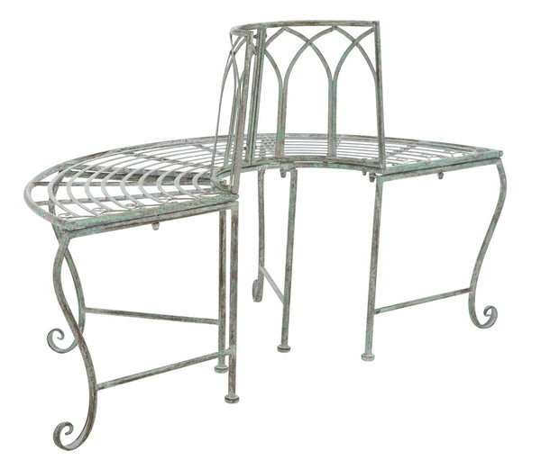 Safavieh Abia Wrought Iron 50 Inch W Outdoor Tree Bench Antique Green Metal PAT5018D
