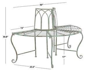 Safavieh Abia Wrought Iron 50 Inch W Outdoor Tree Bench Antique Green Metal PAT5018D