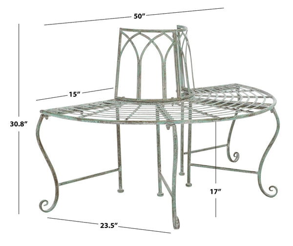 Safavieh Abia Wrought Iron 50 Inch W Outdoor Tree Bench Antique Green Metal PAT5018D