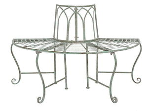 Safavieh Abia Wrought Iron 50 Inch W Outdoor Tree Bench Antique Green Metal PAT5018D