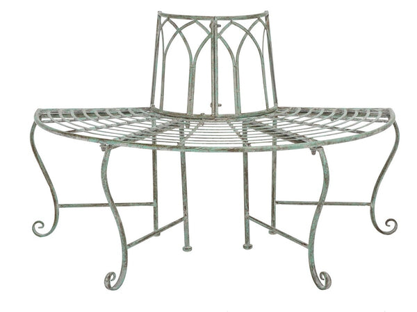 Safavieh Abia Wrought Iron 50 Inch W Outdoor Tree Bench Antique Green Metal PAT5018D
