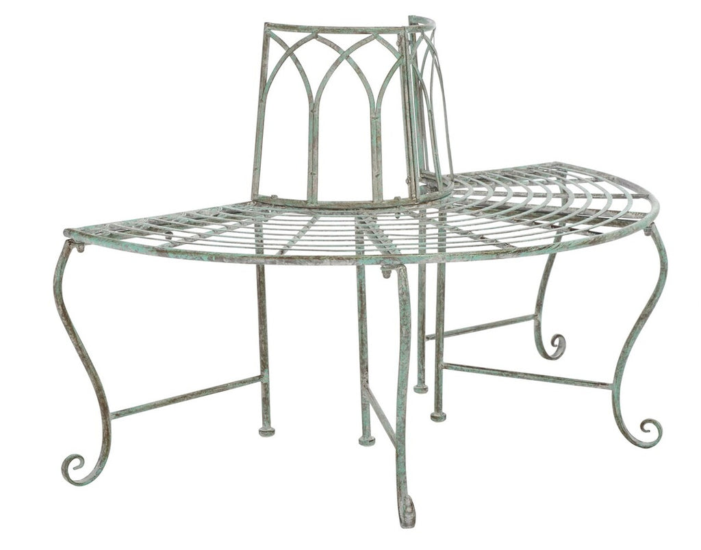 Safavieh Abia Wrought Iron 50 Inch W Outdoor Tree Bench Antique Green Metal PAT5018D