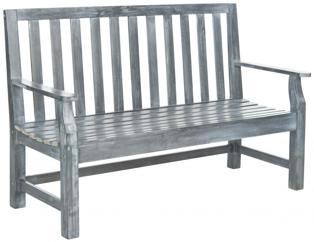 Safavieh Indaka Bench Ash Grey Silver Acacia Wood Galvanized Steel PAT6703A 683726999942