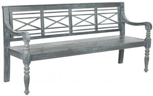 Safavieh Karoo Bench Ash Grey Silver Acacia Wood Galvanized Steel PAT6704A 683726999966