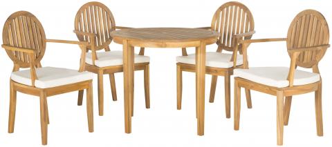 Safavieh Chino Dining Set 5 Piece Teak Brown Brass Acacia Wood Textilene CA Foam Galvanized Steel PAT6706A 683726407386