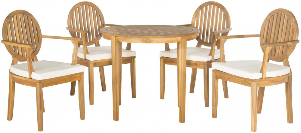 Safavieh Chino Dining Set 5 Piece Teak Brown Brass Acacia Wood Textilene CA Foam Galvanized Steel PAT6706A 683726407386