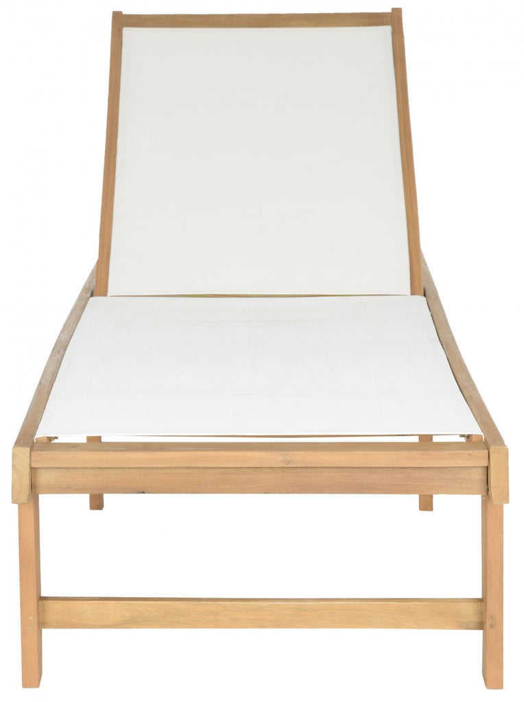 Safavieh Manteca Lounge Chair Teak Brown Brass Acacia Wood Textilene Galvanized Steel PAT6708A 683726407478
