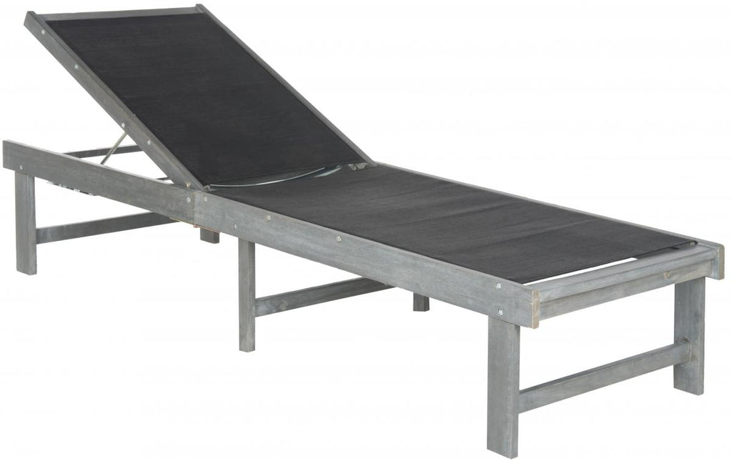 Safavieh Manteca Lounge Chair Ash Grey Silver Acacia Wood Textilene Galvanized Steel PAT6708B 683726407485
