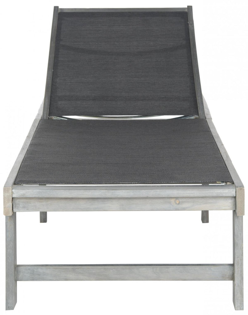 Safavieh Manteca Lounge Chair Ash Grey Silver Acacia Wood Textilene Galvanized Steel PAT6708B 683726407485