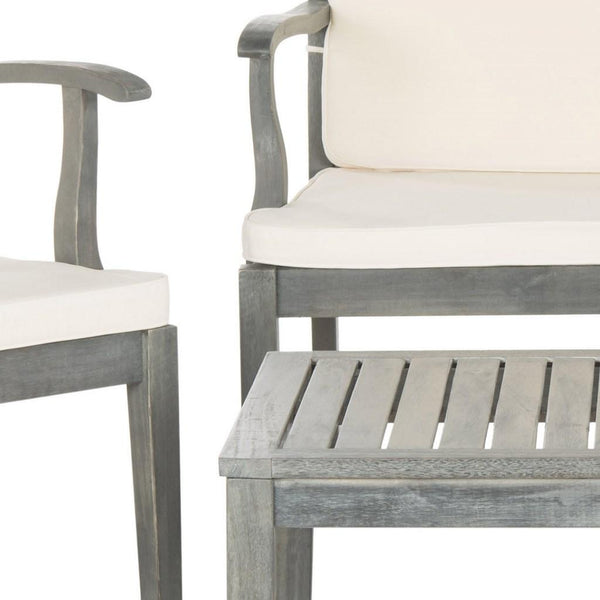 Safavieh Bradbury Outdoor Living Set 4 Piece Ash Grey Beige Silver Acacia Wood Polyester CA Foam Galvanized Steel PAT6710B 683726408758