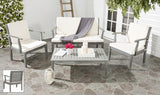 Safavieh Fresno Outdoor Living Set 4 Piece Ash Grey Beige Silver Acacia Wood Polyester CA Foam Galvanized Steel PAT6711B 683726408918