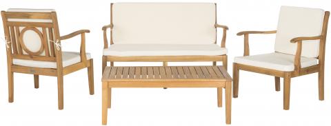 Safavieh Montclair Outdoor Living Set 4 Piece Teak Brown Beige Brass Acacia Wood Polyester CA Foam Galvanized Steel PAT6712A 683726408970