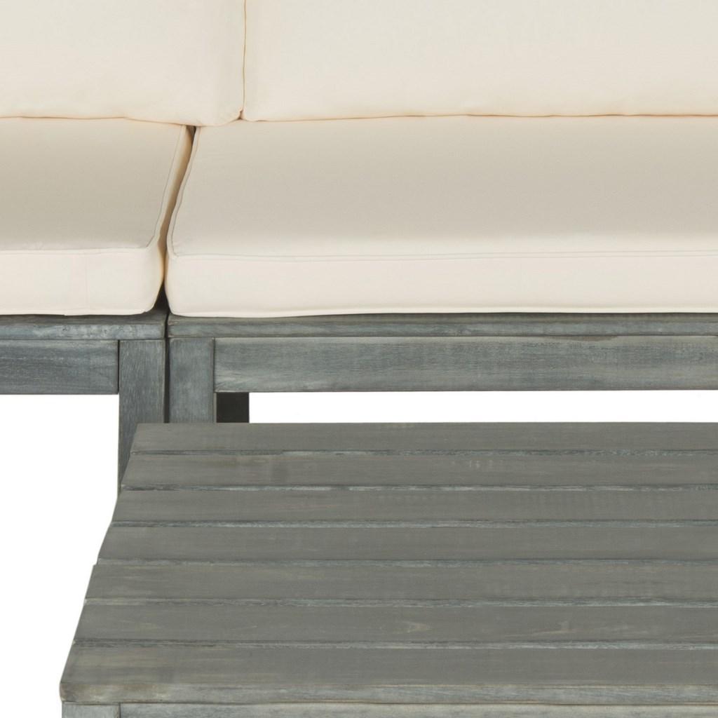 Safavieh Lynwood Sectional Modular Outdoor Ash Grey Beige Silver Acacia Wood Polyester CA Foam Galvanized Steel PAT6713C 683726409618
