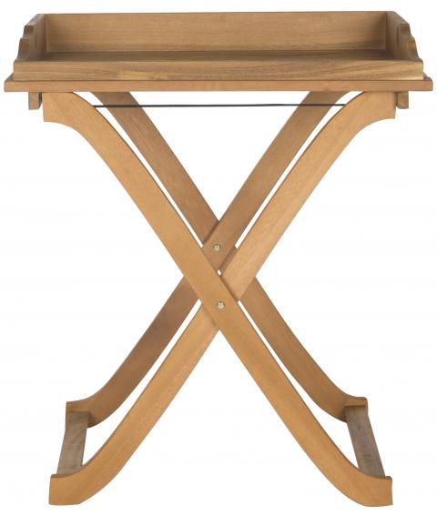Safavieh Covina Tray Table Teak Brown Brass Acacia Wood Galvanized Steel PAT6716A 683726409649
