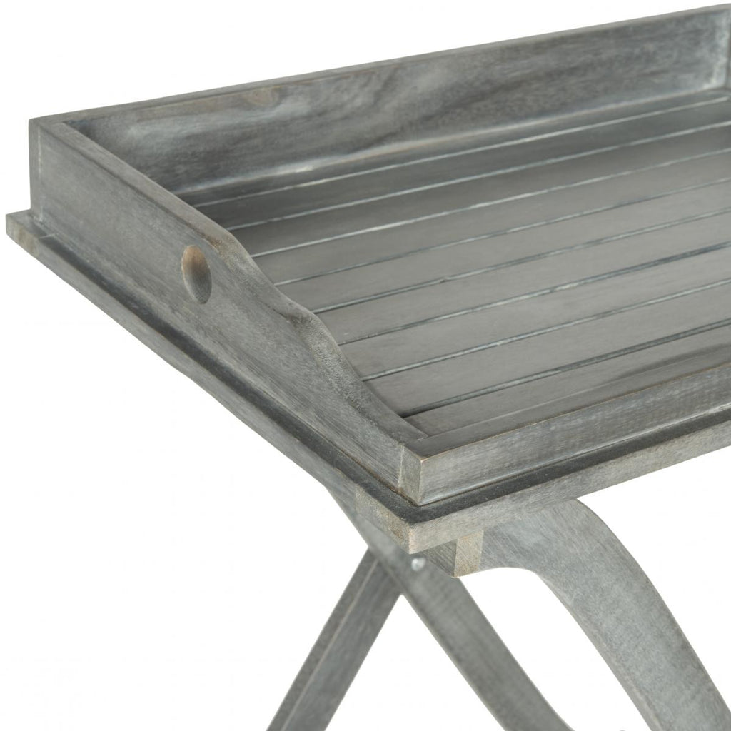 Safavieh Covina Tray Table Ash Grey Silver Acacia Wood Galvanized Steel PAT6716B 683726409663