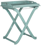 Safavieh Covina Tray Table Beach House Blue Silver Acacia Wood Galvanized Steel PAT6716D 889048023369