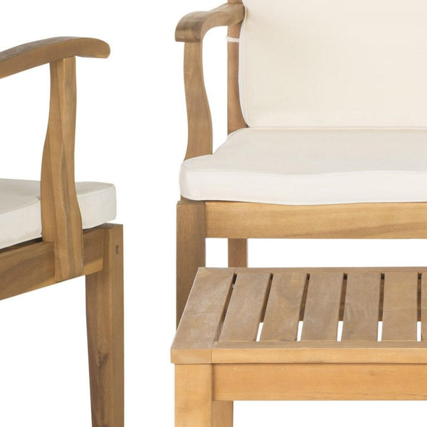 Safavieh Del Mar Outdoor Set 4 Piece Teak Brown Beige Brass Acacia Wood Polyester CA Foam Galvanized Steel PAT6717A 683726553458