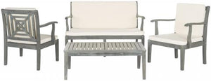 Safavieh Del Mar Outdoor Set 4 Piece Ash Grey Beige Silver Acacia Wood Polyester CA Foam Galvanized Steel PAT6717B 683726553465