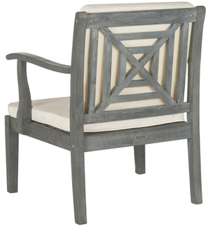 Safavieh Del Mar Outdoor Set 4 Piece Ash Grey Beige Silver Acacia Wood Polyester CA Foam Galvanized Steel PAT6717B 683726553465