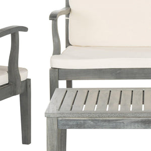 Safavieh Del Mar Outdoor Set 4 Piece Ash Grey Beige Silver Acacia Wood Polyester CA Foam Galvanized Steel PAT6717B 683726553465