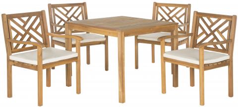 Safavieh Bradbury Dining Set 5 Piece Teak Brown Beige Brass Acacia Wood Polyester CA Foam Galvanized Steel PAT6720A 683726554189