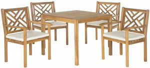 Safavieh Bradbury Dining Set 5 Piece Teak Brown Beige Brass Acacia Wood Polyester CA Foam Galvanized Steel PAT6720A 683726554189