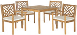 Safavieh Bradbury Dining Set 5 Piece Teak Brown Beige Brass Acacia Wood Polyester CA Foam Galvanized Steel PAT6720A 683726554189