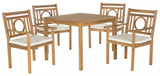 Safavieh Montclair Dining Set 5 Piece Teak Brown Beige Brass Acacia Wood Polyester CA Foam Galvanized Steel PAT6721A 683726554219