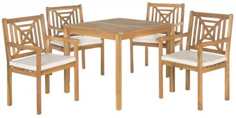 Safavieh Del Mar Dining Set 5 Piece Teak Brown Beige Brass Acacia Wood Polyester CA Foam Galvanized Steel PAT6722A 683726554233