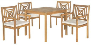 Safavieh Del Mar Dining Set 5 Piece Teak Brown Beige Brass Acacia Wood Polyester CA Foam Galvanized Steel PAT6722A 683726554233