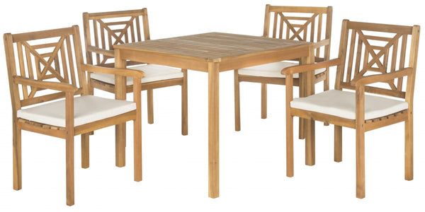 Safavieh Del Mar Dining Set 5 Piece Teak Brown Beige Brass Acacia Wood Polyester CA Foam Galvanized Steel PAT6722A 683726554233