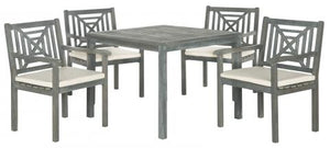 Safavieh Del Mar Dining Set 5 Piece Ash Grey Beige Silver Acacia Wood Polyester CA Foam Galvanized Steel PAT6722B 683726554240
