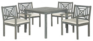 Safavieh Del Mar Dining Set 5 Piece Ash Grey Beige Silver Acacia Wood Polyester CA Foam Galvanized Steel PAT6722B 683726554240