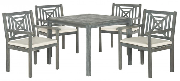 Safavieh Del Mar Dining Set 5 Piece Ash Grey Beige Silver Acacia Wood Polyester CA Foam Galvanized Steel PAT6722B 683726554240