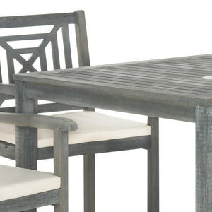 Safavieh Del Mar Dining Set 5 Piece Ash Grey Beige Silver Acacia Wood Polyester CA Foam Galvanized Steel PAT6722B 683726554240