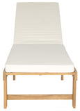 Safavieh Inglewood Chaise Lounge Chair Teak Brown Beige Brass Acacia Wood Polyester CA Foam Galvanized Steel PAT6723A 683726554257