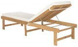 Safavieh Inglewood Chaise Lounge Chair Teak Brown Beige Brass Acacia Wood Polyester CA Foam Galvanized Steel PAT6723A 683726554257