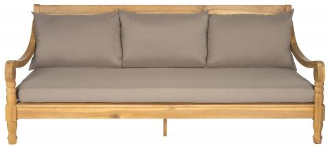 Safavieh Pasadena Day Bed Teak Brown Taupe Brass Acacia Wood Polyester CA Foam Galvanized Steel PAT6724A 683726554264