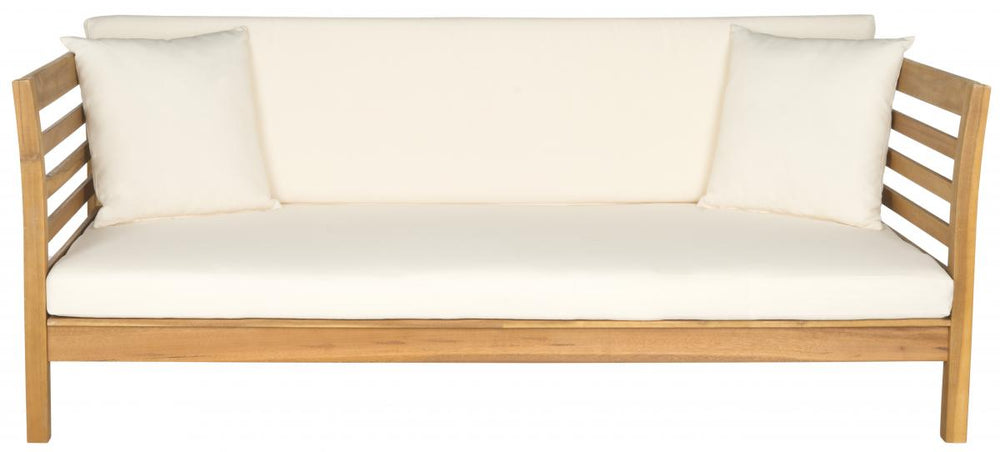 Safavieh Malibu Day Bed Teak Brown Beige Brass Acacia Wood Polyester CA Foam Galvanized Steel PAT6725B 683726577775