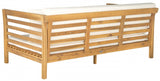 Safavieh Malibu Day Bed Teak Brown Beige Brass Acacia Wood Polyester CA Foam Galvanized Steel PAT6725B 683726577775