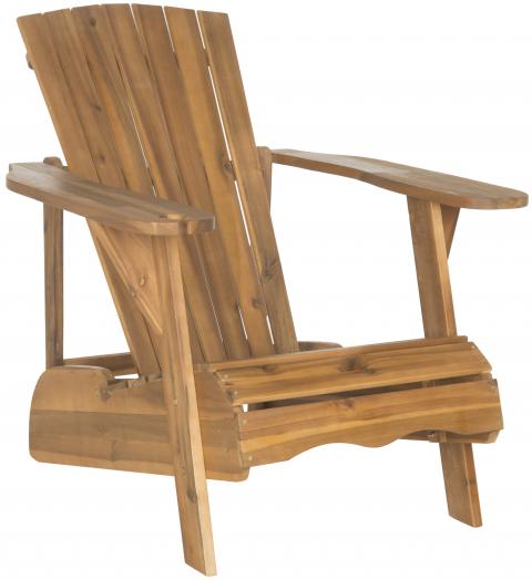 Safavieh Vista Wine Glass Holder Adirondack Chair Teak Brown Brass Acacia Wood Galvanized Steel PAT6727A 683726577935
