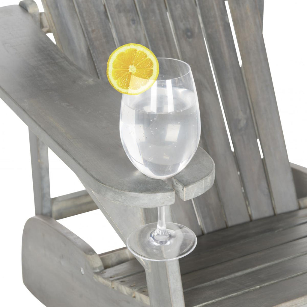 Safavieh Vista Wine Glass Holder Adirondack Chair Ash Grey Silver Acacia Wood Galvanized Steel PAT6727B 683726578116