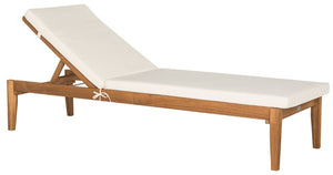 Safavieh Azusa Sunlounger Teak Brown Beige Brass Acacia Wood Polyester CA Foam Galvanized Steel PAT6729A 889048053649
