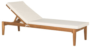 Safavieh Azusa Sunlounger Teak Brown Beige Brass Acacia Wood Polyester CA Foam Galvanized Steel PAT6729A 889048053649