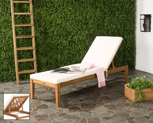Safavieh Azusa Sunlounger Teak Brown Beige Brass Acacia Wood Polyester CA Foam Galvanized Steel PAT6729A 889048053649