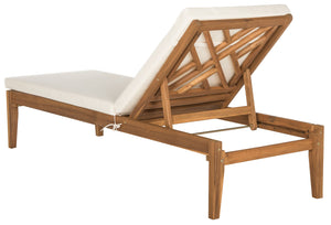 Safavieh Azusa Sunlounger Teak Brown Beige Brass Acacia Wood Polyester CA Foam Galvanized Steel PAT6729A 889048053649