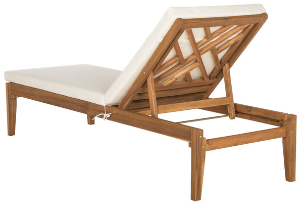 Safavieh Azusa Sunlounger Teak Brown Beige Brass Acacia Wood Polyester CA Foam Galvanized Steel PAT6729A 889048053649