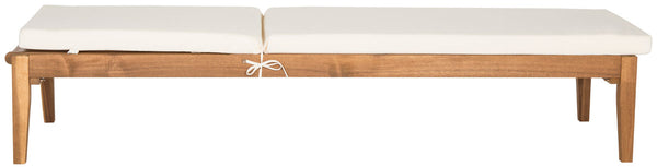 Safavieh Azusa Sunlounger Teak Brown Beige Brass Acacia Wood Polyester CA Foam Galvanized Steel PAT6729A 889048053649